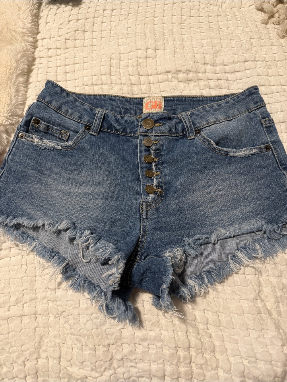 GB girls Light Wash Frayed Hem Button-Fly Denim Shorts